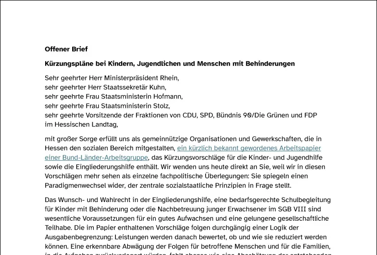 Screenshot des offenen Briefes