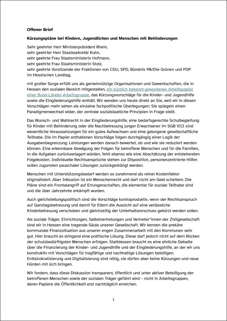 Screenshot des offenen Briefes