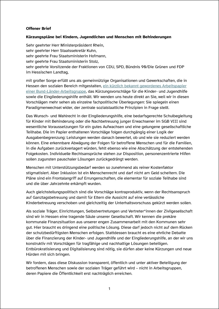 Screenshot des offenen Briefes